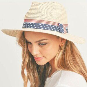 USA Flag Band Panama Straw Sun Hat